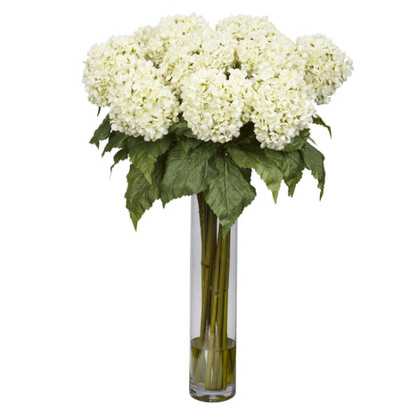 Hydrangea w/Cylinder Silk Flower Arrangement-Parc Decor