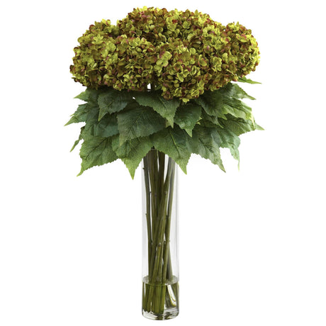 Hydrangea w/Cylinder Silk Flower Arrangement-Parc Decor