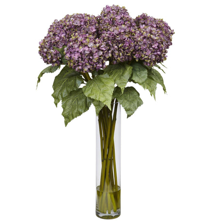 Hydrangea w/Cylinder Silk Flower Arrangement-Parc Decor