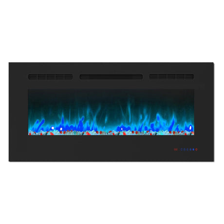 Insert or Wall-Mount Electric Fireplace with Remote Control and Touch Screen in 13 Flame Colors and Base Lights-Parc Decor
