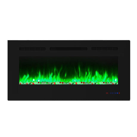 Insert or Wall-Mount Electric Fireplace with Remote Control and Touch Screen in 13 Flame Colors and Base Lights-Parc Decor