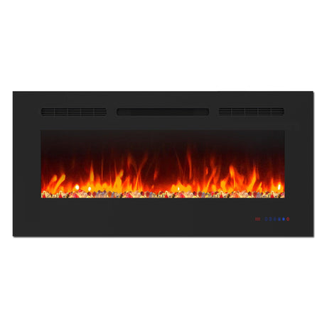 Insert or Wall-Mount Electric Fireplace with Remote Control and Touch Screen in 13 Flame Colors and Base Lights-Parc Decor