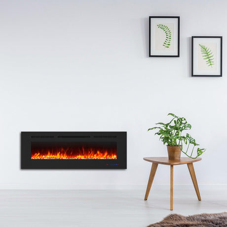 Insert or Wall-Mount Electric Fireplace with Remote Control and Touch Screen in 13 Flame Colors and Base Lights-Parc Decor