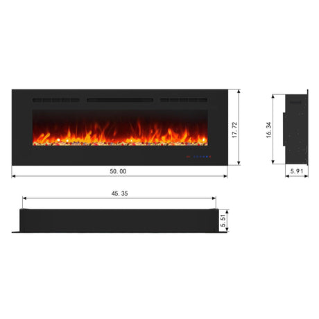 Insert or Wall-Mount Electric Fireplace with Remote Control and Touch Screen in 13 Flame Colors and Base Lights-Parc Decor