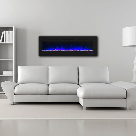 Insert or Wall-Mount Electric Fireplace with Remote Control and Touch Screen in 13 Flame Colors and Base Lights-Parc Decor
