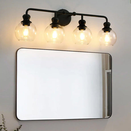 Irvine Black Modern Clear Glass 4-Light Vanity Light-Parc Decor