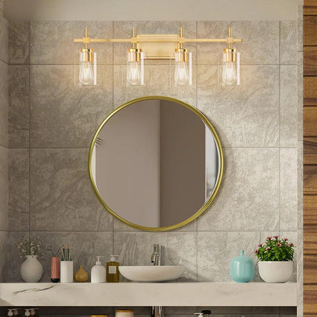 Jasper Black & Gold Clear Glass 4-Light Bathroom Vanity Light-Parc Decor