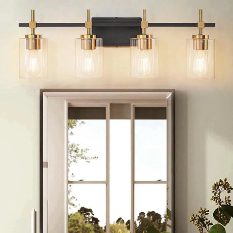 Jasper Black & Gold Clear Glass 4-Light Bathroom Vanity Light-Parc Decor
