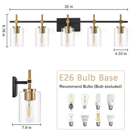 Jasper Modern Clear Glass 5-Light Bathroom Vanity Light-Parc Decor