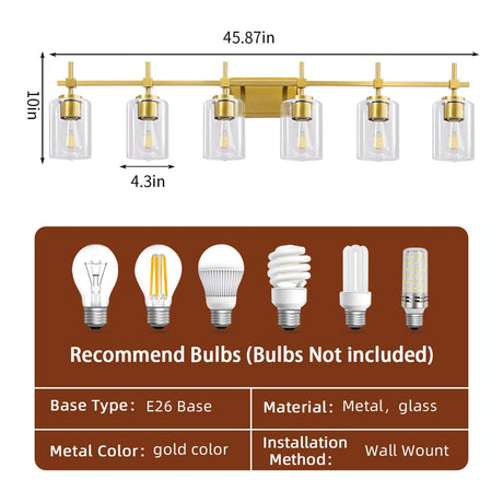 Jasper Modern Clear Glass 6-Light Bathroom Vanity Light-Parc Decor