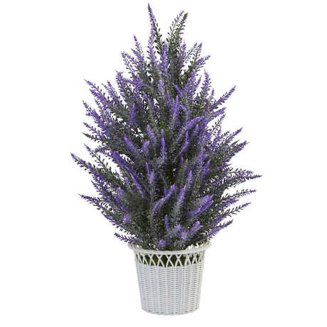Lavender in White Planter Artificial Plant-Parc Decor