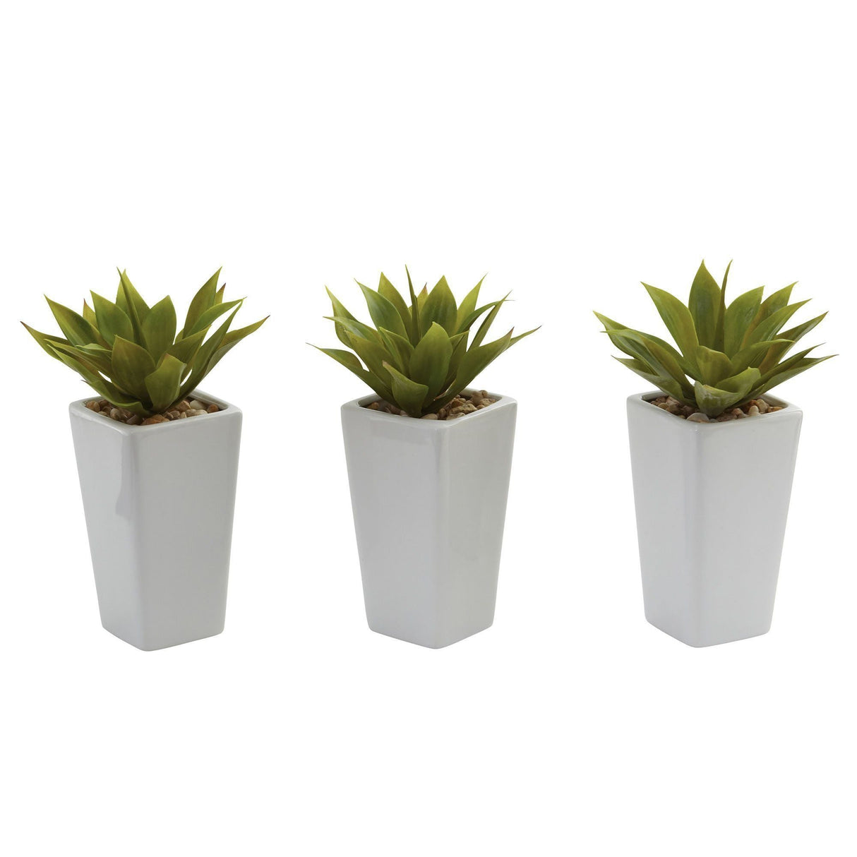 Mini Agave w/ Planter (Set of 3) White-Parc Decor