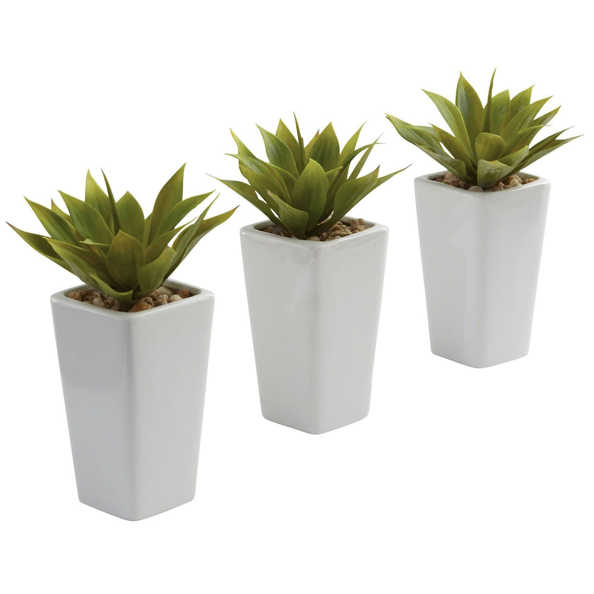 Mini Agave w/ Planter (Set of 3) White-Parc Decor