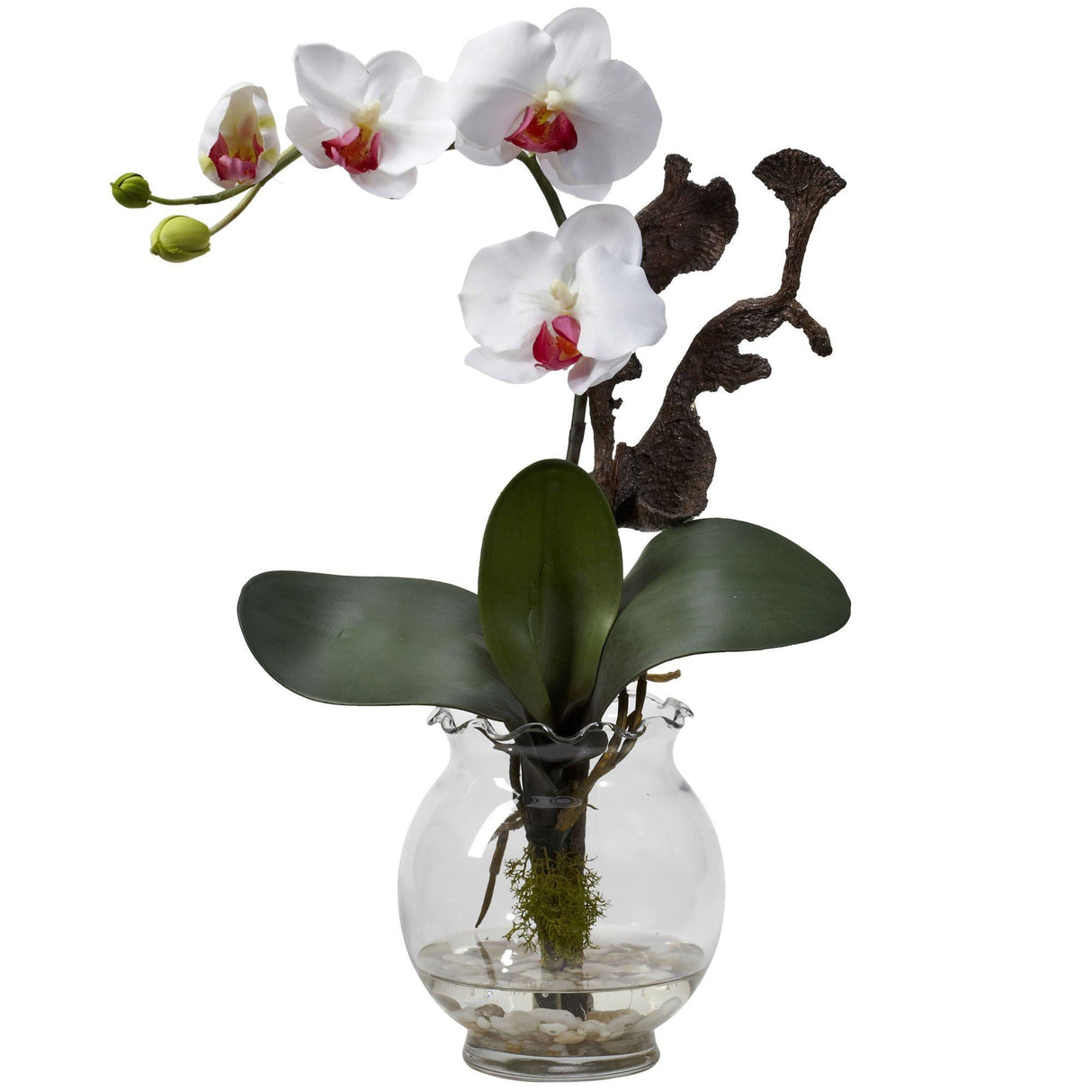 Mini Phalaenopsis w/Fluted Vase Silk Flower Arrangement-Parc Decor