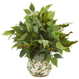 Mixed Ficus, Fittonia and Berries Artificial Plant in Floral Vase-Parc Decor