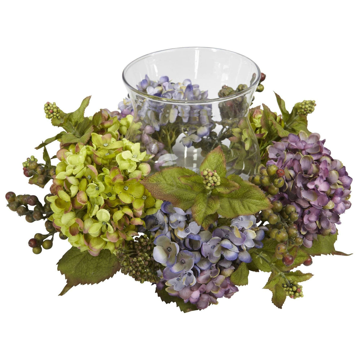 Mixed Hydrangea Candle Holder Silk Arrangement-Parc Decor