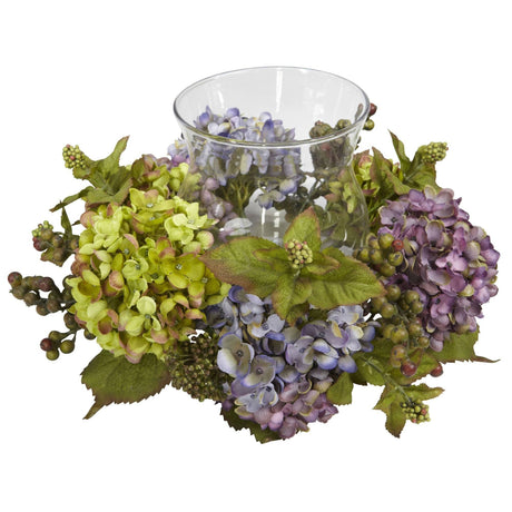 Mixed Hydrangea Candle Holder Silk Arrangement-Parc Decor