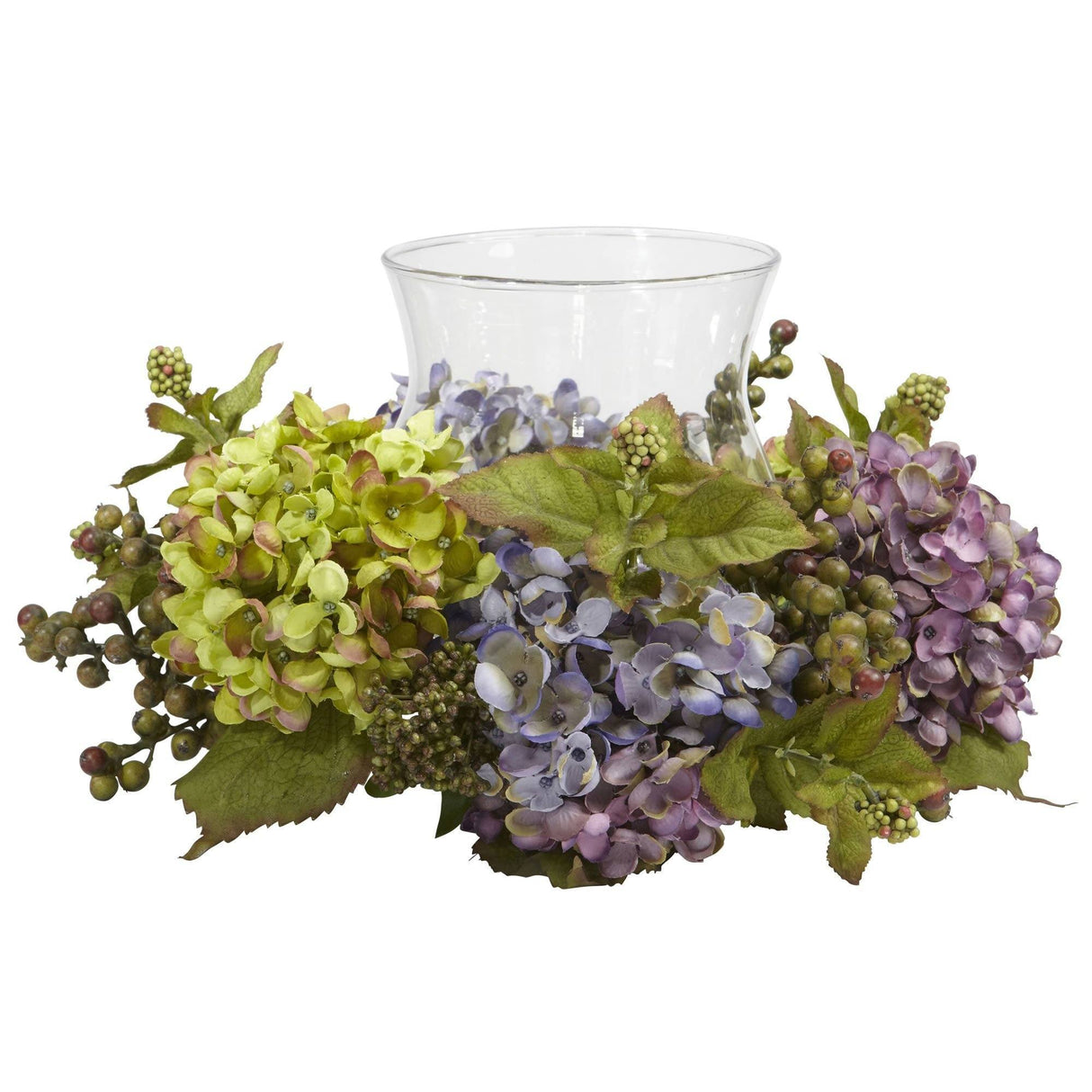 Mixed Hydrangea Candle Holder Silk Arrangement-Parc Decor