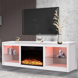 Modern 66" LED TV Stand with 23" Insert Electric Fireplace for Living Room-Parc Decor