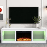 Modern 66" LED TV Stand with 23" Insert Electric Fireplace for Living Room-Parc Decor