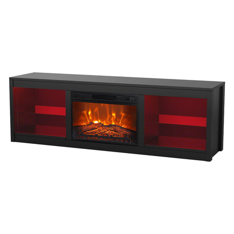 Modern 66" LED TV Stand with 23" Insert Electric Fireplace for Living Room-Parc Decor