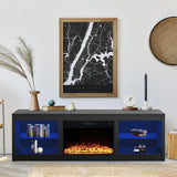 Modern 66" LED TV Stand with 23" Insert Electric Fireplace for Living Room-Parc Decor