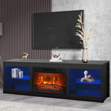 Modern 66" LED TV Stand with 23" Insert Electric Fireplace for Living Room-Parc Decor