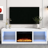 Modern 66" LED TV Stand with 23" Insert Electric Fireplace for Living Room-Parc Decor