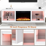Modern 66" LED TV Stand with 23" Insert Electric Fireplace for Living Room-Parc Decor
