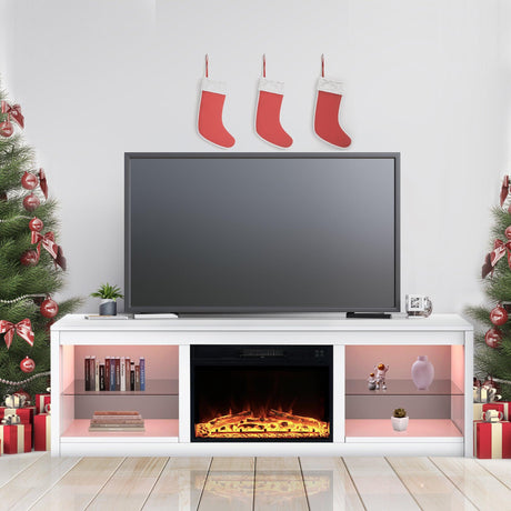 Modern 66" LED TV Stand with 23" Insert Electric Fireplace for Living Room-Parc Decor