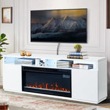 Modern 68" LED TV Stand with 36" Insert Opening Electric Fireplace for Living Room in Black or White-Parc Decor