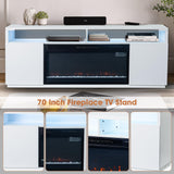 Modern 68" LED TV Stand with 36" Insert Opening Electric Fireplace for Living Room in Black or White-Parc Decor
