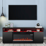 Modern 68" LED TV Stand with 36" Insert Opening Electric Fireplace for Living Room in Black or White-Parc Decor