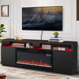 Modern 68" LED TV Stand with 36" Insert Opening Electric Fireplace for Living Room in Black or White-Parc Decor