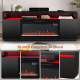 Modern 68" LED TV Stand with 36" Insert Opening Electric Fireplace for Living Room in Black or White-Parc Decor