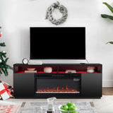 Modern 68" LED TV Stand with 36" Insert Opening Electric Fireplace for Living Room in Black or White-Parc Decor