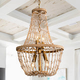 Modern Beaded Basket Weathered Wood 4-Light Chandelier-Parc Decor