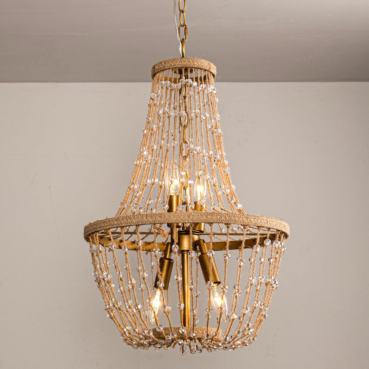 Modern Beaded Basket Weathered Wood 4-Light Chandelier-Parc Decor