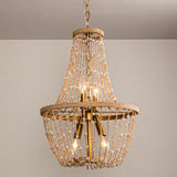 Modern Beaded Basket Weathered Wood 4-Light Chandelier-Parc Decor
