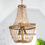 Modern Beaded Basket Weathered Wood 4-Light Chandelier-Parc Decor