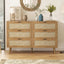 Morello Dresser, a walnut wood dresser with six rattan-front drawers and black pulls.