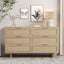 Morello dresser in natural wood with six cane-front drawers and gold pulls.