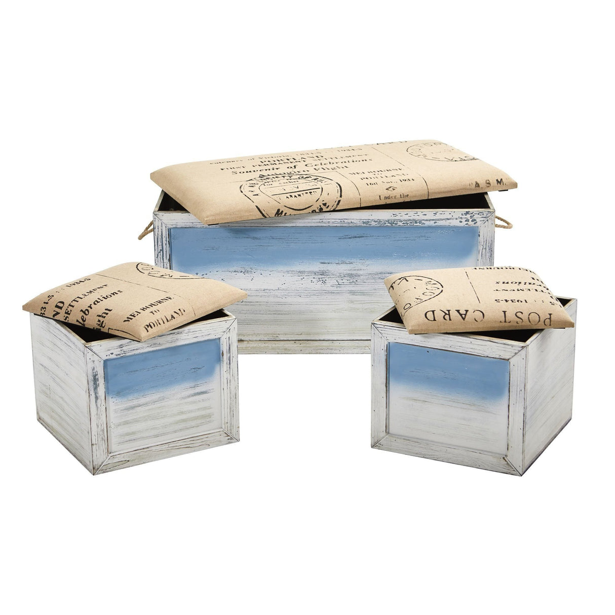 Ocean Breeze Storage Boxes, Bench and Seating Set (Set of 3)-Parc Decor