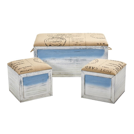 Ocean Breeze Storage Boxes, Bench and Seating Set (Set of 3)-Parc Decor