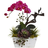 Orchid & Succulent Garden with White Wash Planter-Parc Decor