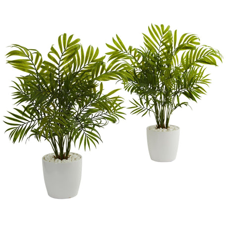 Palms in White Planter Artificial Plant (Set of 2)-Parc Decor