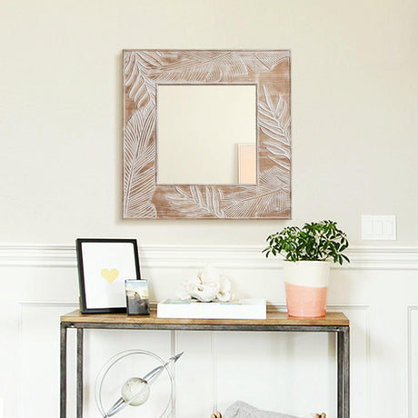 Parrot Uncle Frame for Mirrors Traditional Square Mirror Vintage Wall Decoration with Leaf Pattern-Parc Decor