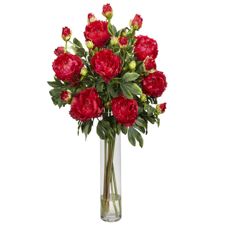 Peony w/Cylinder Silk Flower Arrangement-Parc Decor