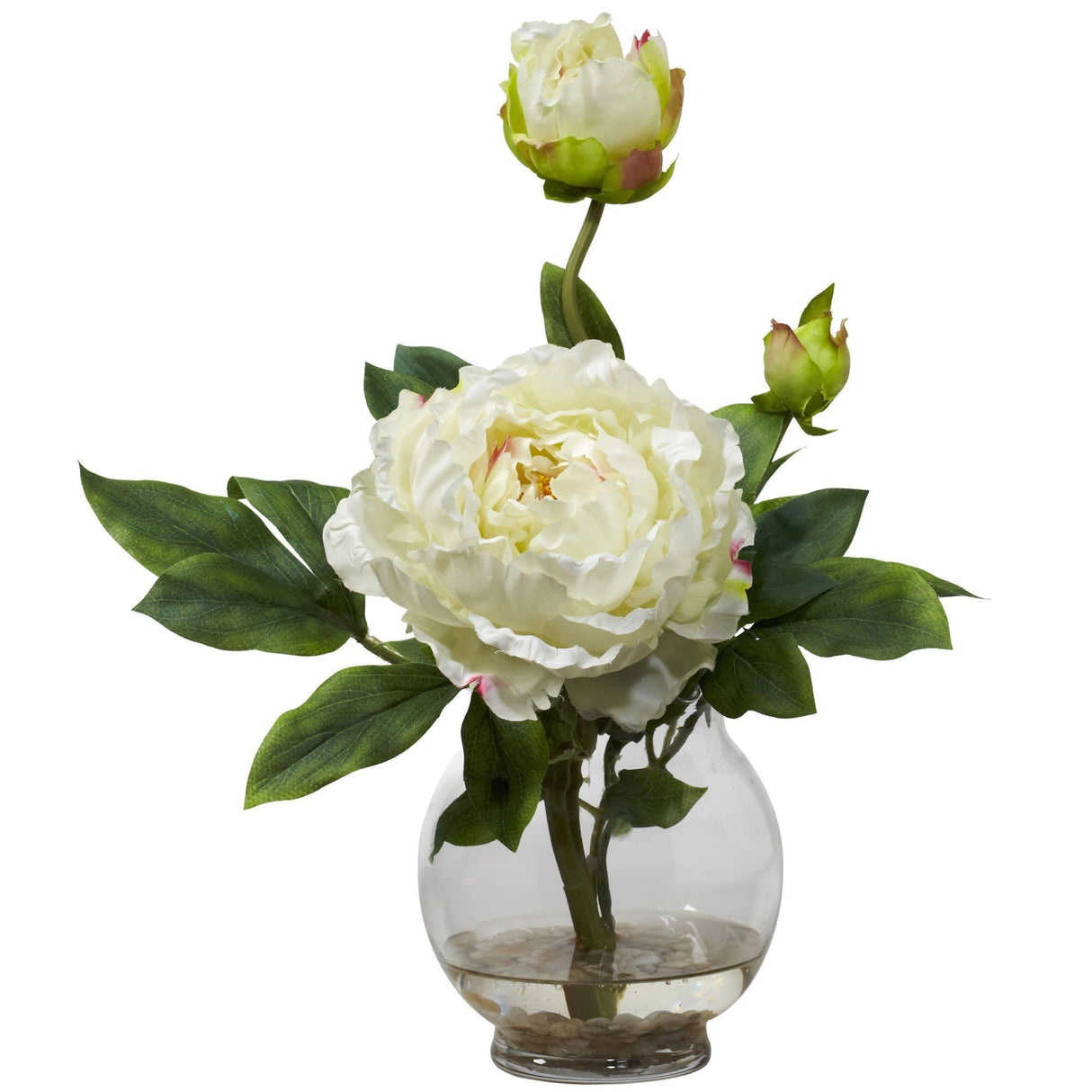 Peony w/Fluted Vase Silk Flower Arrangement-Parc Decor