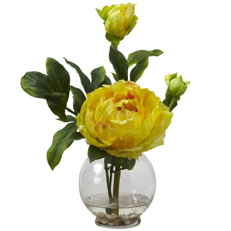 Peony w/Fluted Vase Silk Flower Arrangement-Parc Decor